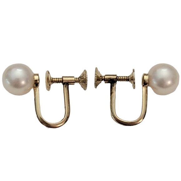 14K Yellow Gold Genuine Pearl Screw Back Earrings E921 - Picture 11 of 11
